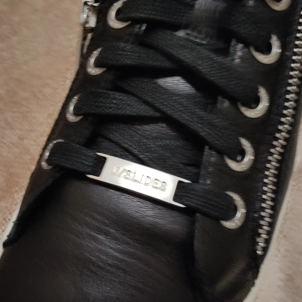j/slides Harling Black Leather Hilton platform women's sneakers, Size 8 - Picture 9 of 16